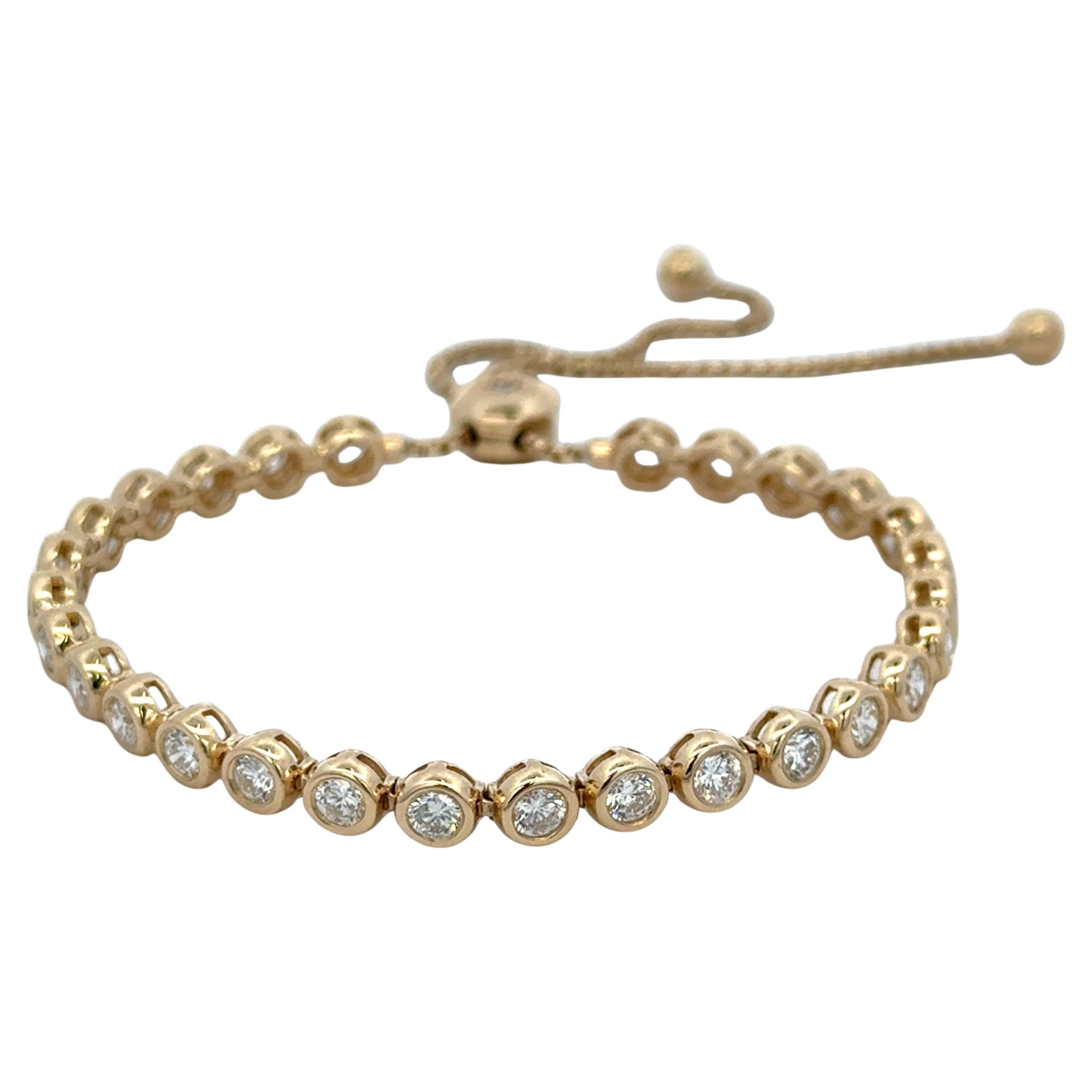 Women's Diamond Bezel Bolo Tennis Bracelet 2.85 Carats 14 Karat Yellow Gold 2.85 Carats For Sale