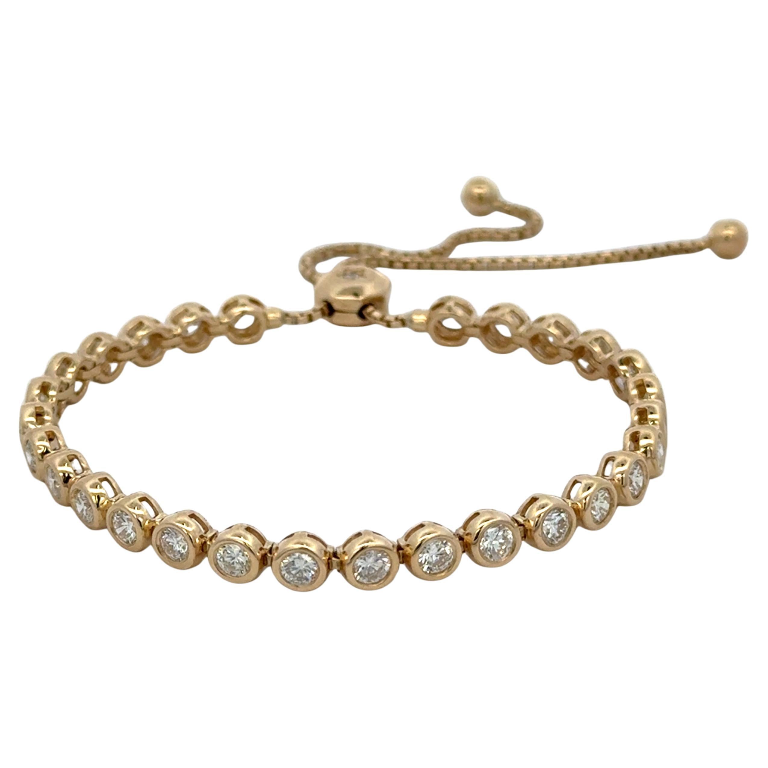 Bolo-Tennisarmband mit Diamant-Lünette 2,85 Karat 14 Karat Gelbgold 2,85 Karat