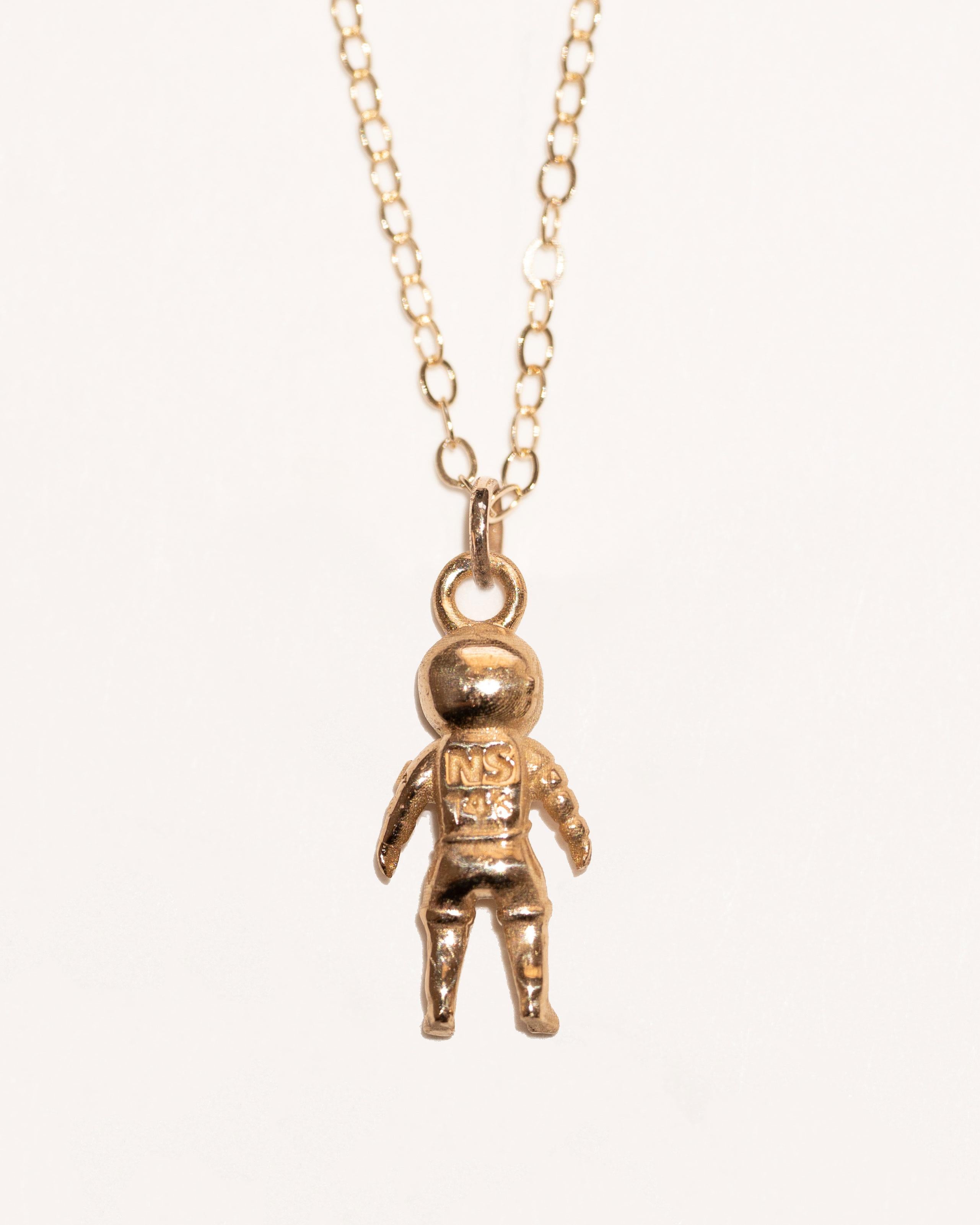 Modern Diamond Bezel Charm Ghost Astronaut Pendant Charm Necklace For Sale