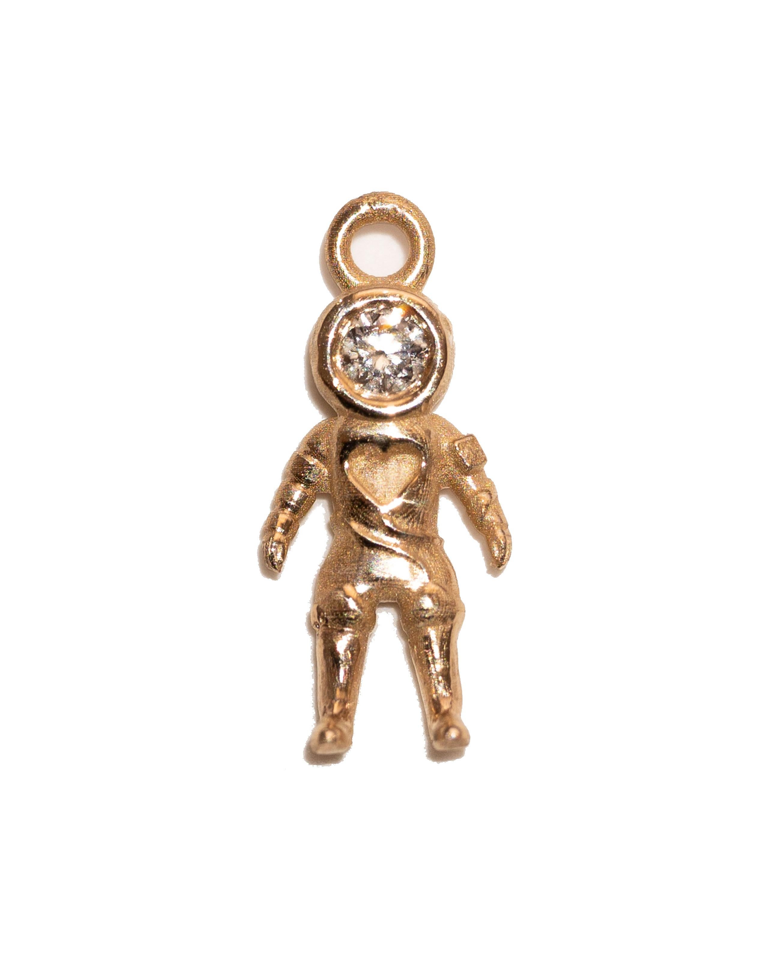 Diamond Bezel Charm Ghost Astronaut Pendant Charm Necklace In New Condition For Sale In Scottsdale, AZ