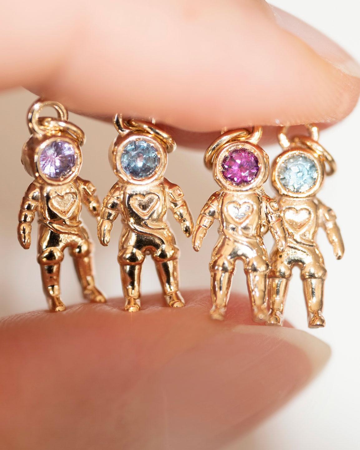 Diamond Bezel Charm Ghost Astronaut Pendant Charm Necklace For Sale 2