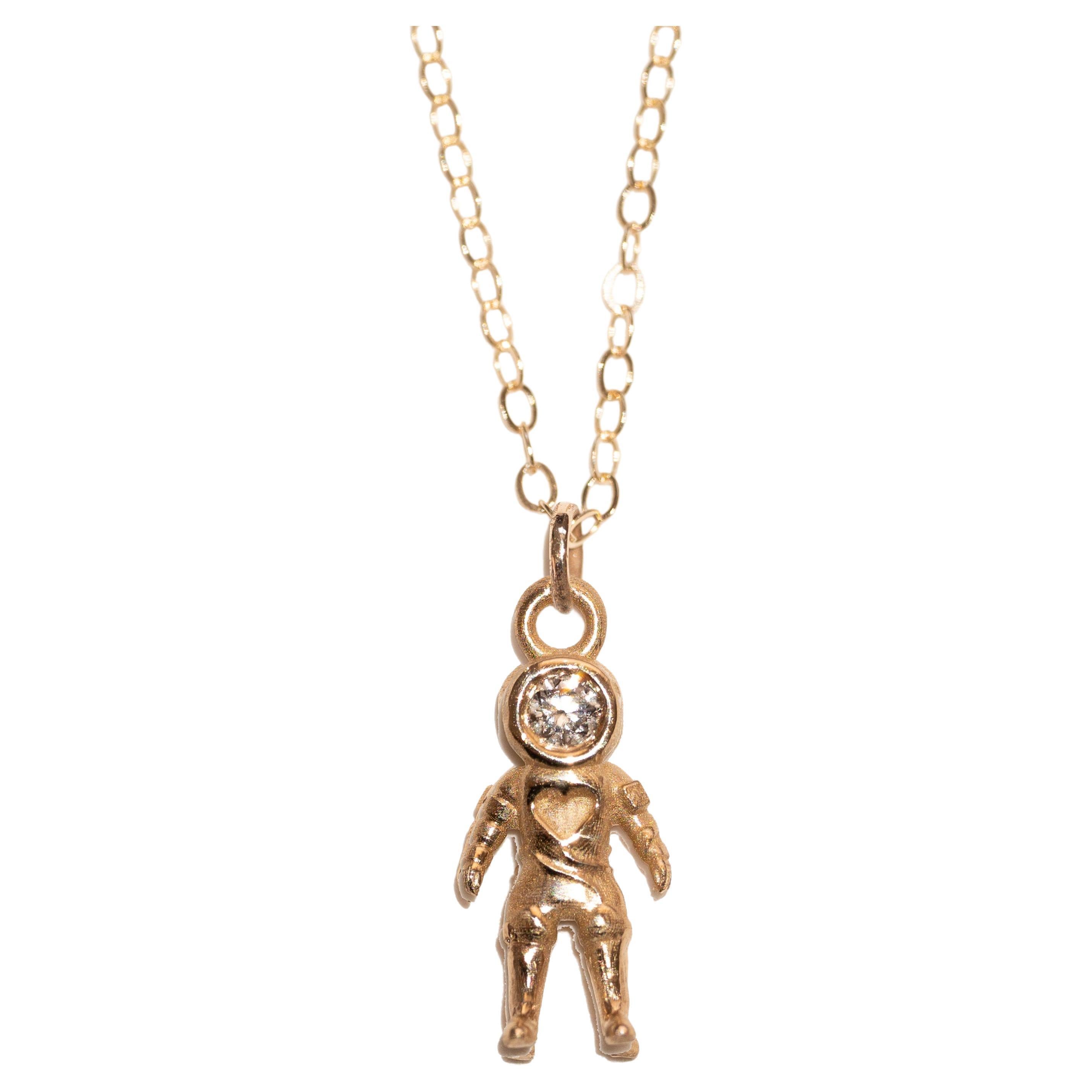 Diamond Bezel Charm Ghost Astronaut Pendant Charm Necklace For Sale