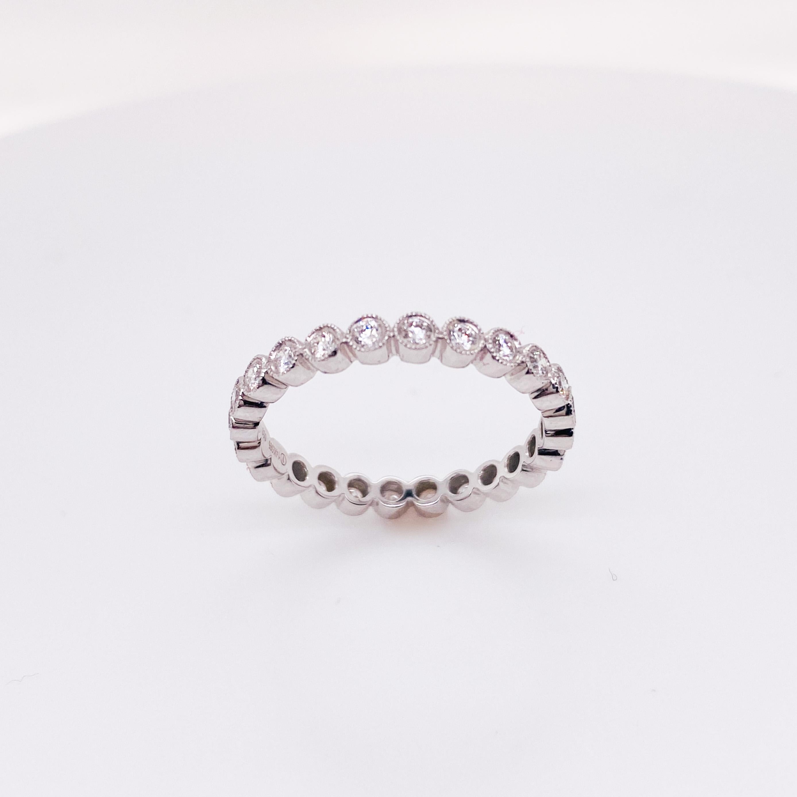 For Sale:  Diamond Bezel Eternity Ring, Half Carat in 14k White Gold, Stackable 3