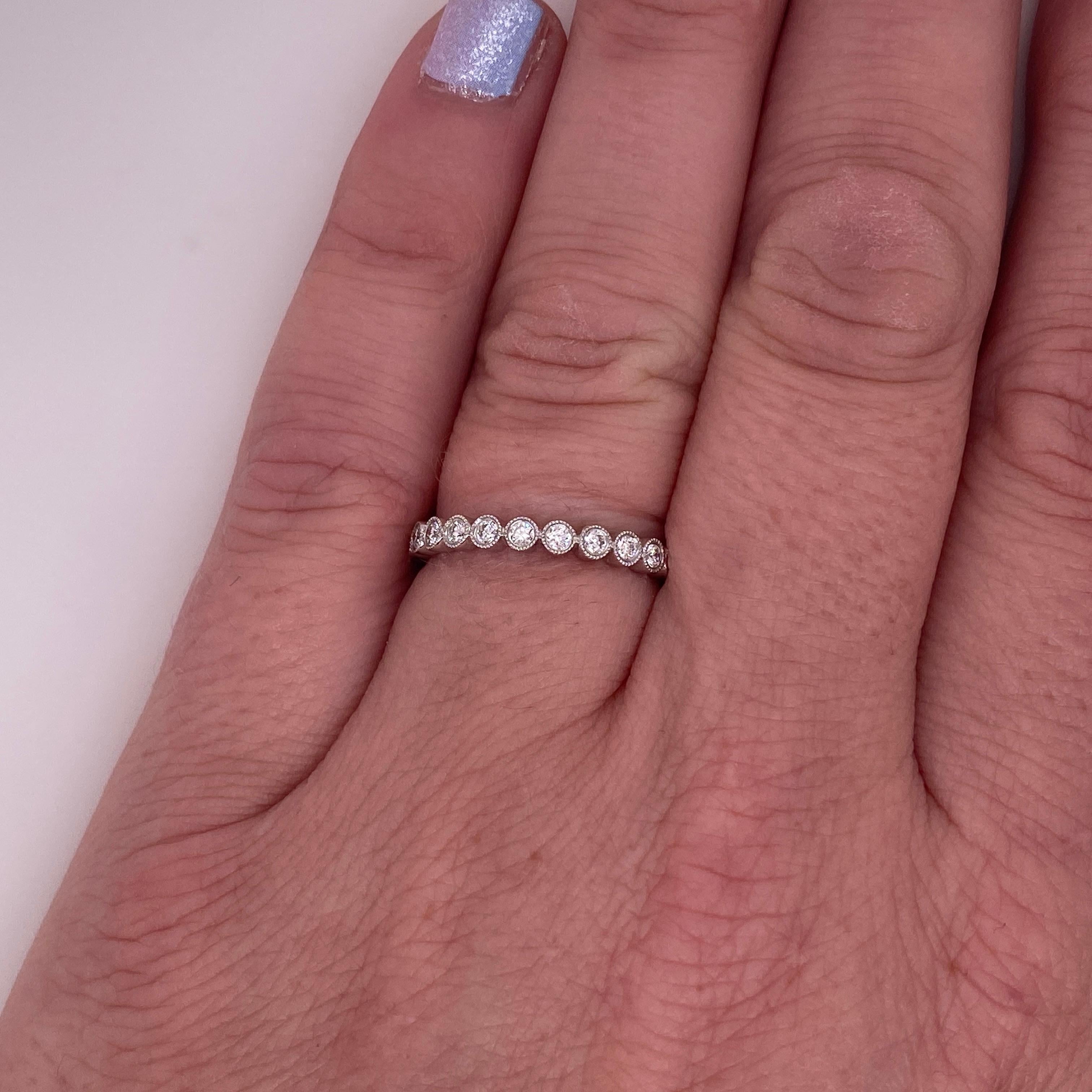 For Sale:  Diamond Bezel Eternity Ring, Half Carat in 14k White Gold, Stackable 4