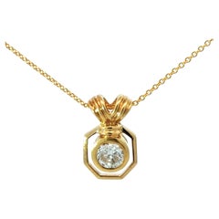 Diamond Bezel Necklace Solid 18k Yellow Gold, 0.57 Carats G SI2