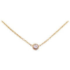 Diamond Bezel Necklace with 0.12 Carat Diamond 14 Karat Yellow Gold Cable Chain