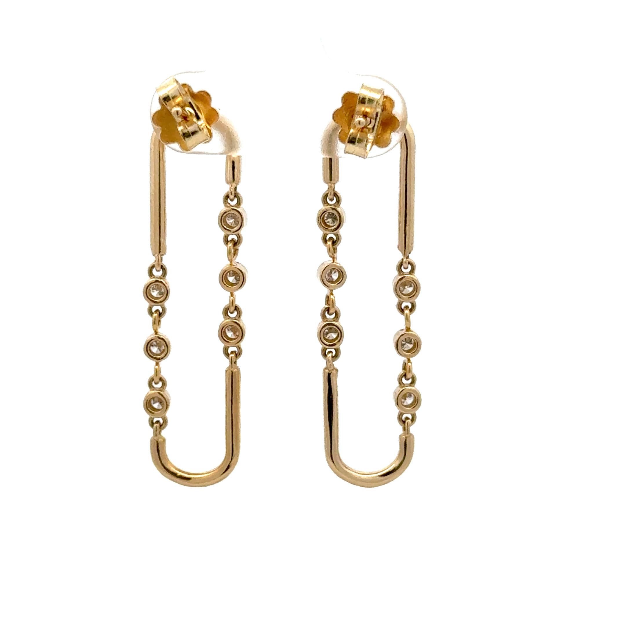Pendants d'oreilles pendants en or jaune 14 carats avec chaton en diamants 0,39 carat Pour femmes en vente