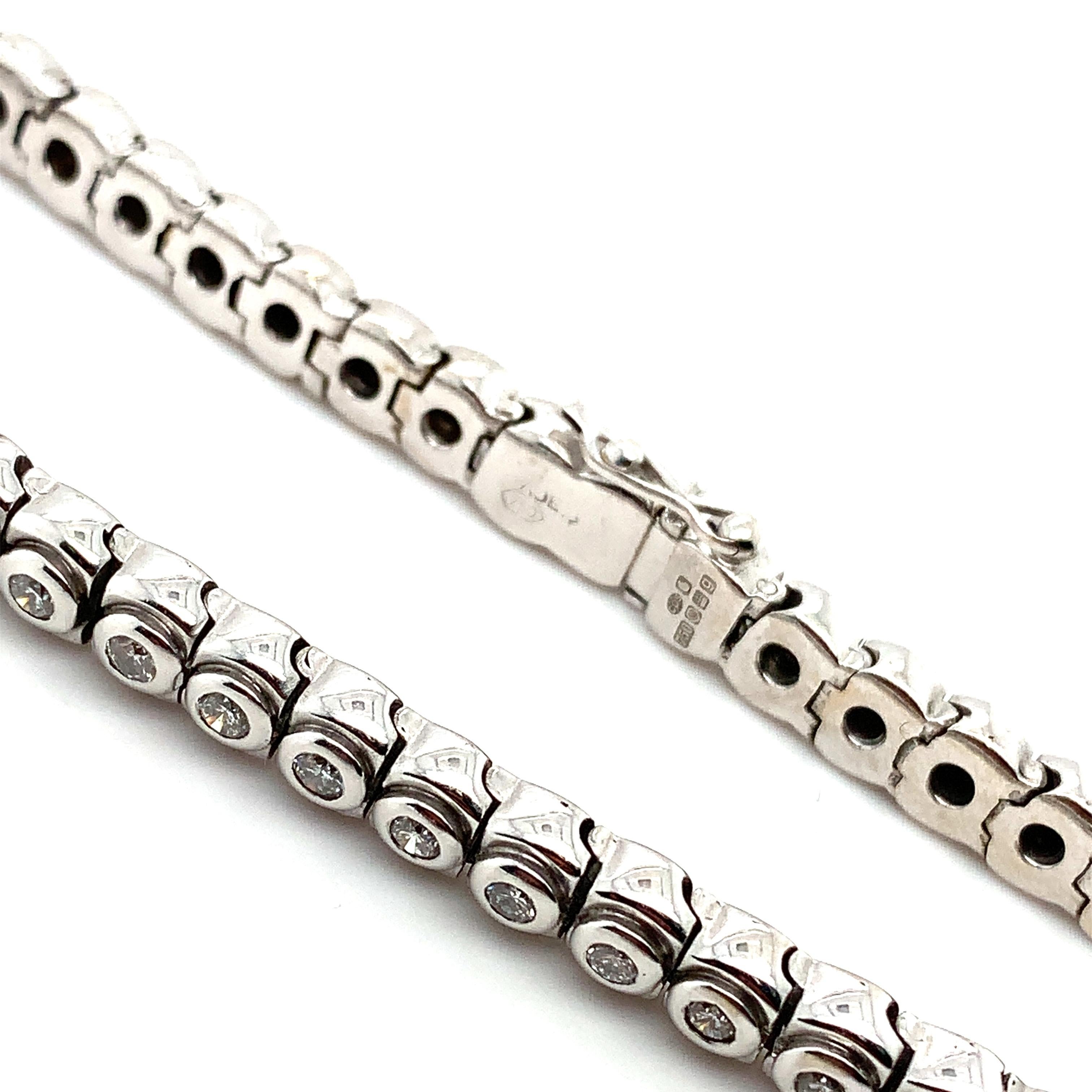 Diamond bezel rub over tennis bracelet 18k white gold For Sale 7