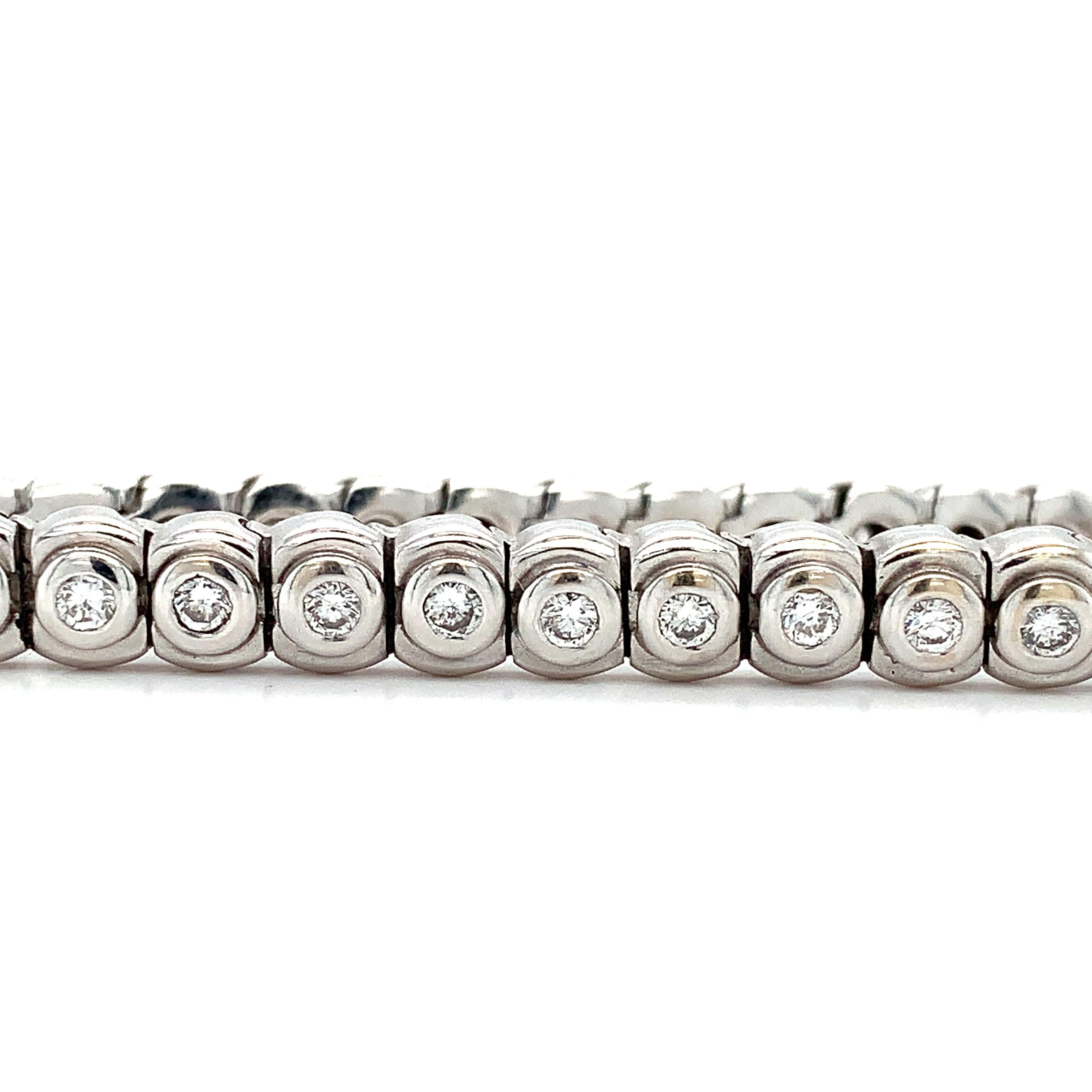 Women's Diamond bezel rub over tennis bracelet 18k white gold For Sale