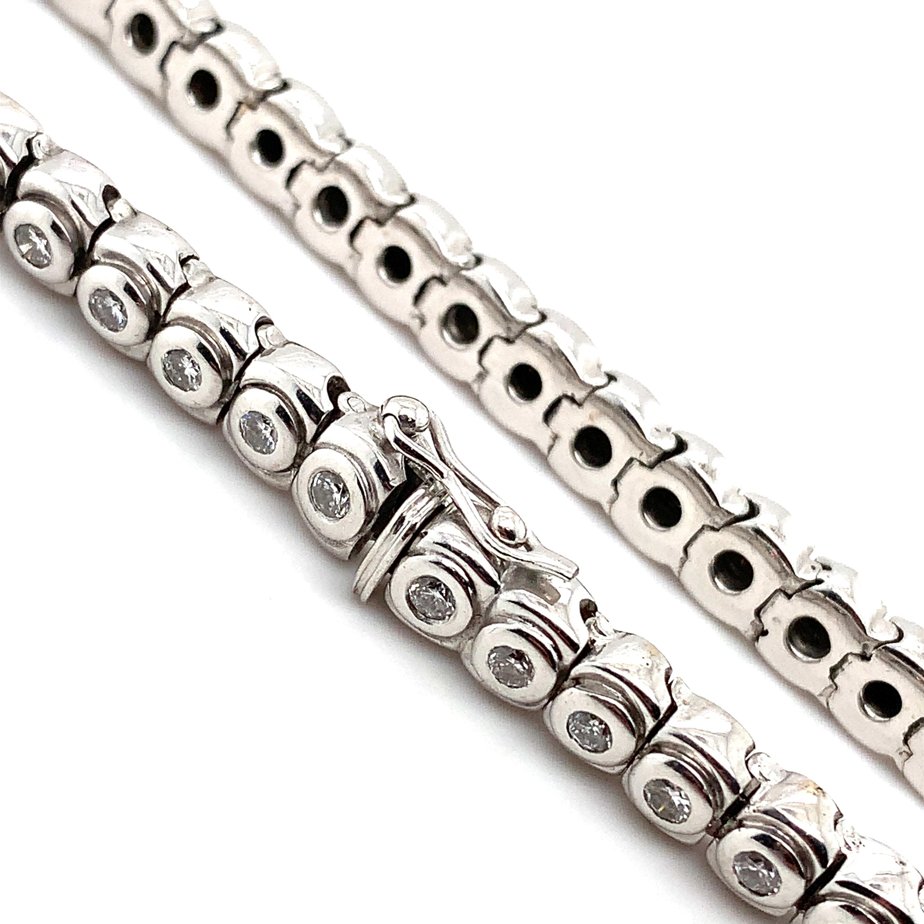 Diamond bezel rub over tennis bracelet 18k white gold For Sale 1
