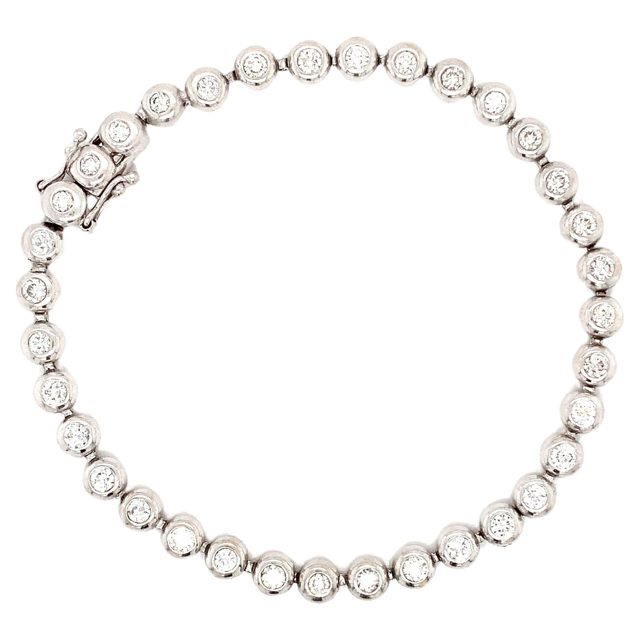 Diamond bezel rubover tennis bracelet 18k white golst For Sale