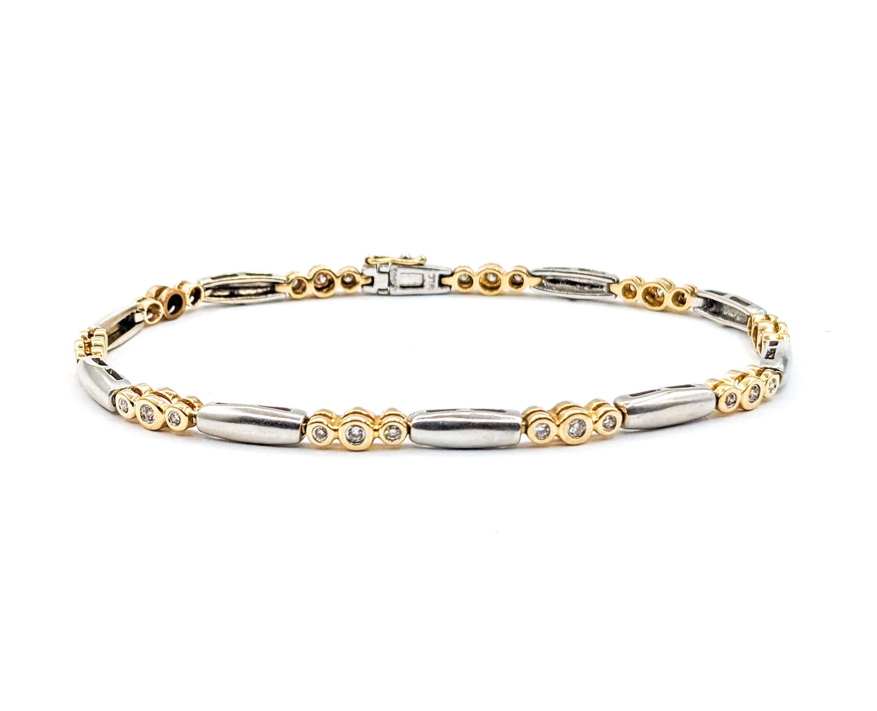Diamond Bezel Set Bracelet Two-Tone Gold For Sale 1