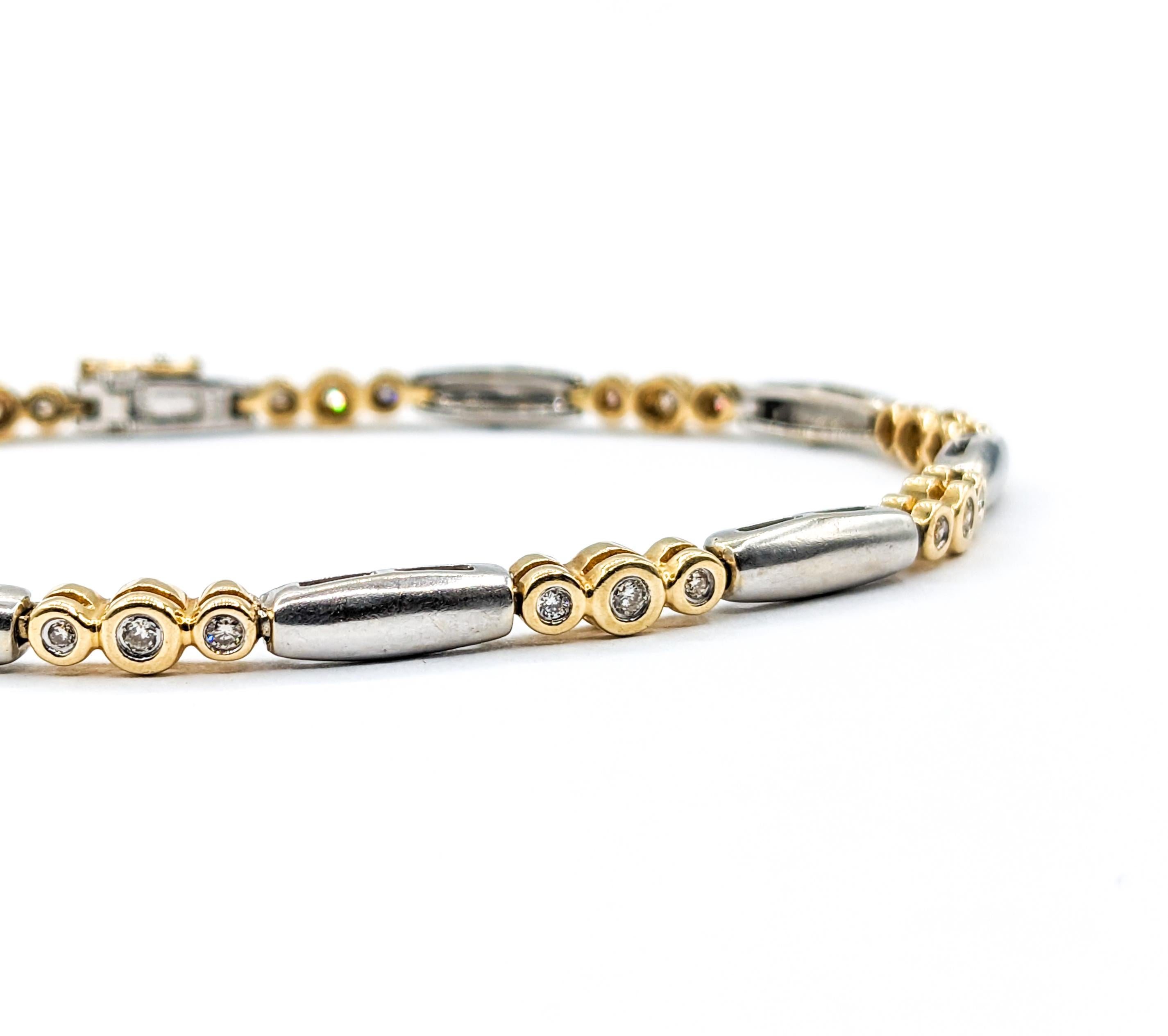 Diamond Bezel Set Bracelet Two-Tone Gold For Sale 2