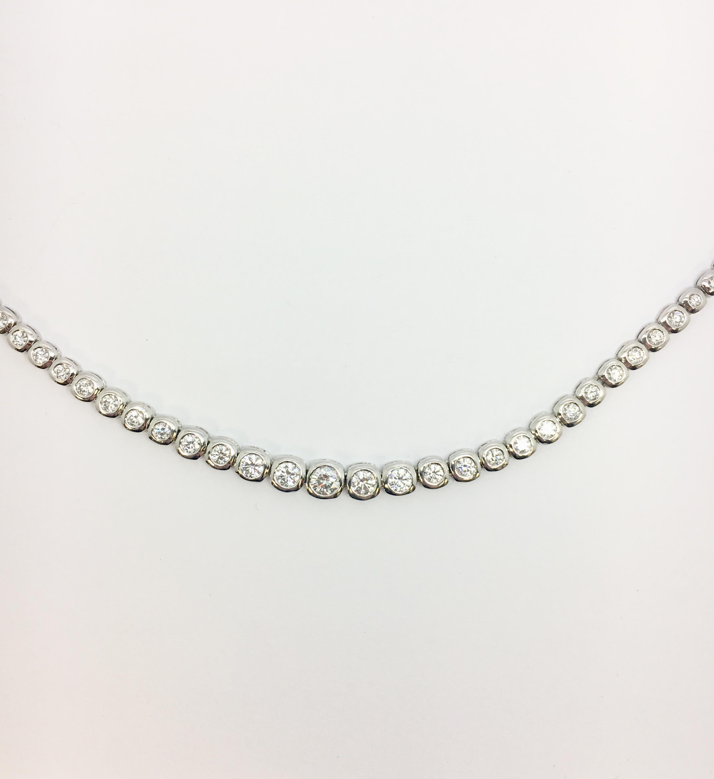 Round Cut Diamond Bezel Set Necklace in 18 Karat White Gold 6 Carat For Sale