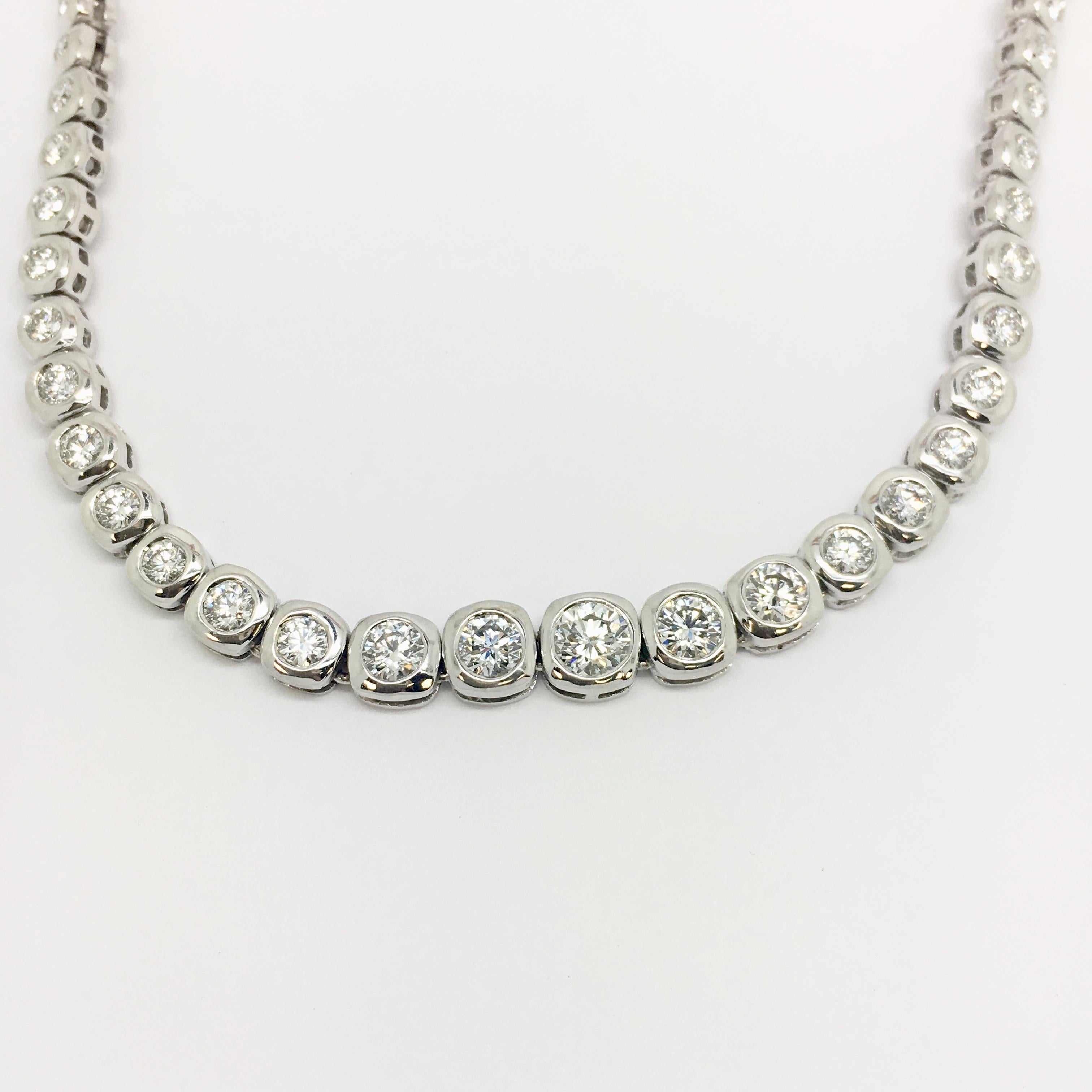 Women's Diamond Bezel Set Necklace in 18 Karat White Gold 6 Carat For Sale