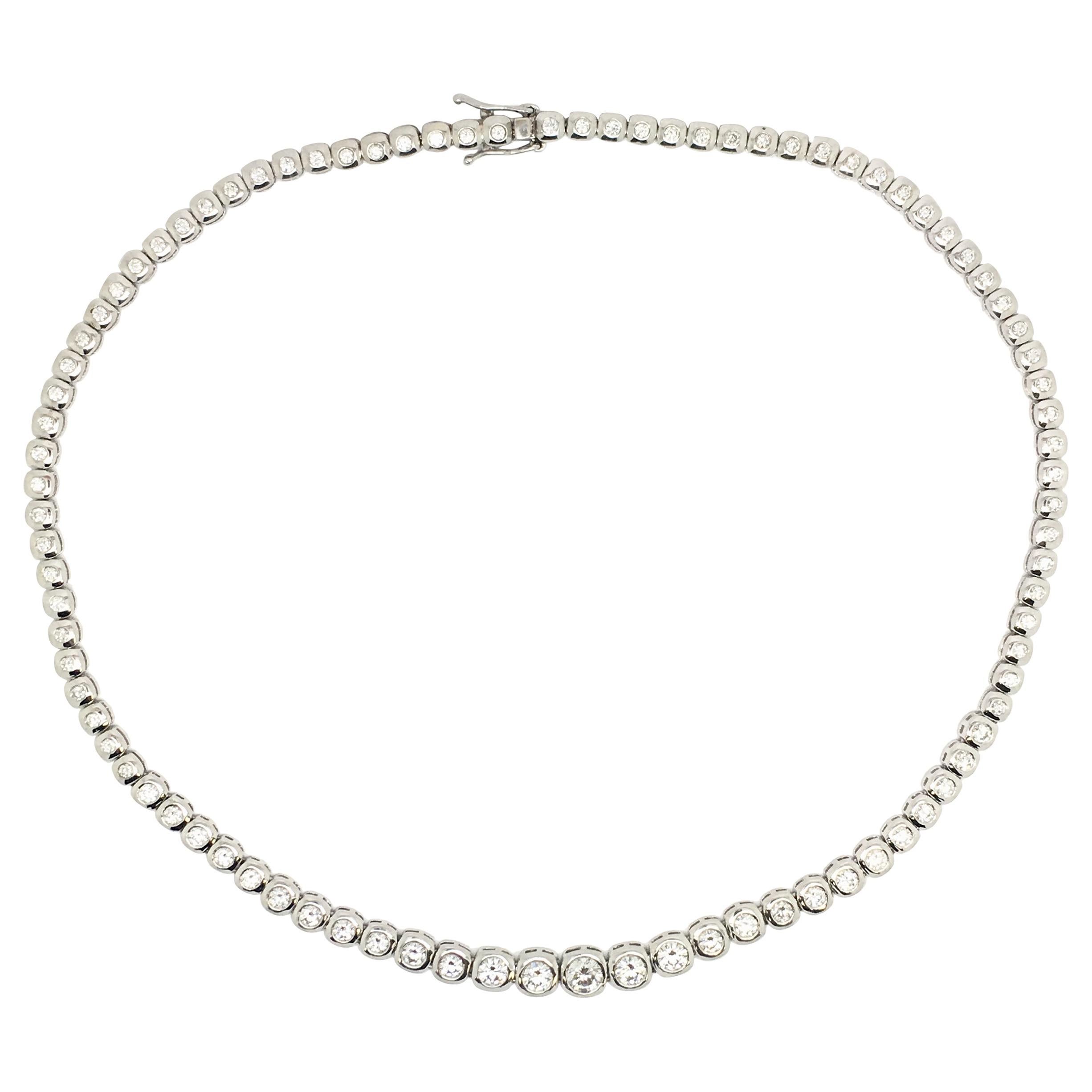 Diamond Bezel Set Necklace in 18 Karat White Gold 6 Carat For Sale