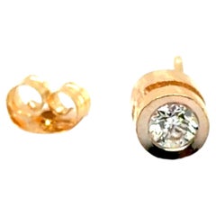 Diamond Bezel Set Single Stud Earring Mined F VS 14K White & Yellow Gold