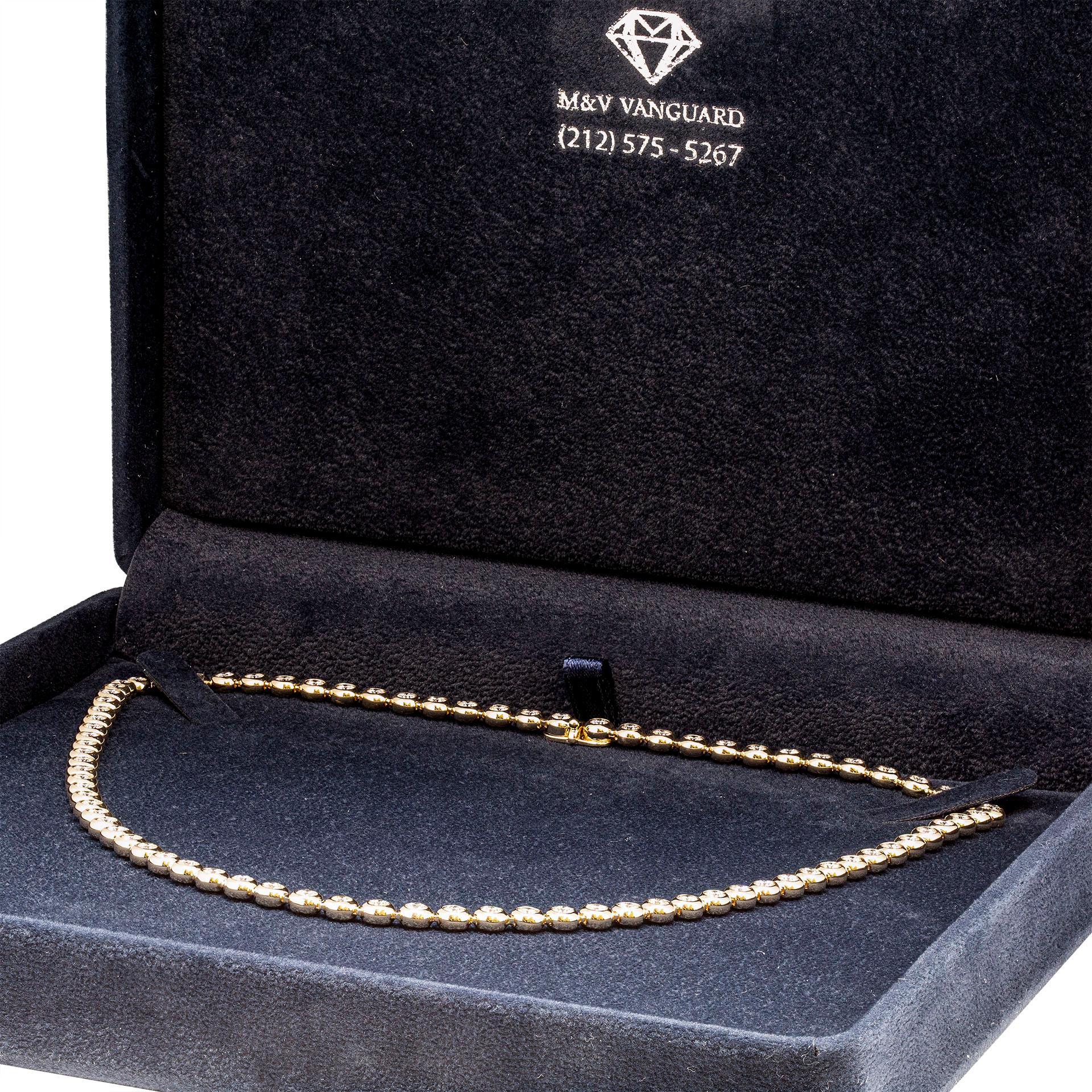 Modern  Diamond Bezel Set Tennis Necklace in 14k Yellow Gold For Sale
