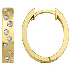 Diamond Bezel Setting Solid Gold Huggie Hoops
