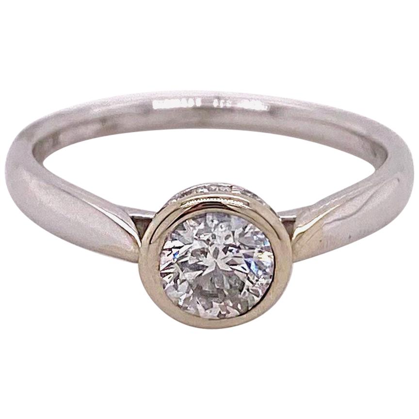 Diamond Bezel Solitaire Engagement Ring White Gold Hidden Halo .59 Carat