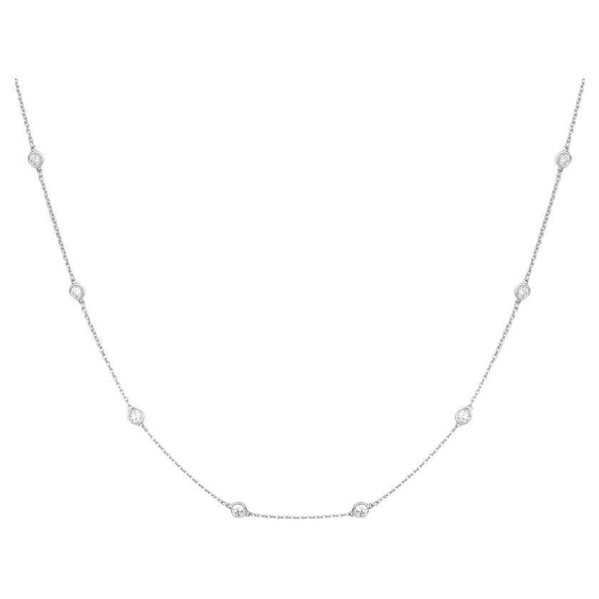 Diamond Bezel Strand Necklace in 18K White Gold For Sale