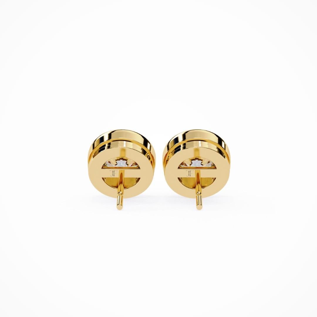 Modern Diamond Bezel Stud Earrings 1/2 carat total weight 14k solid gold For Sale