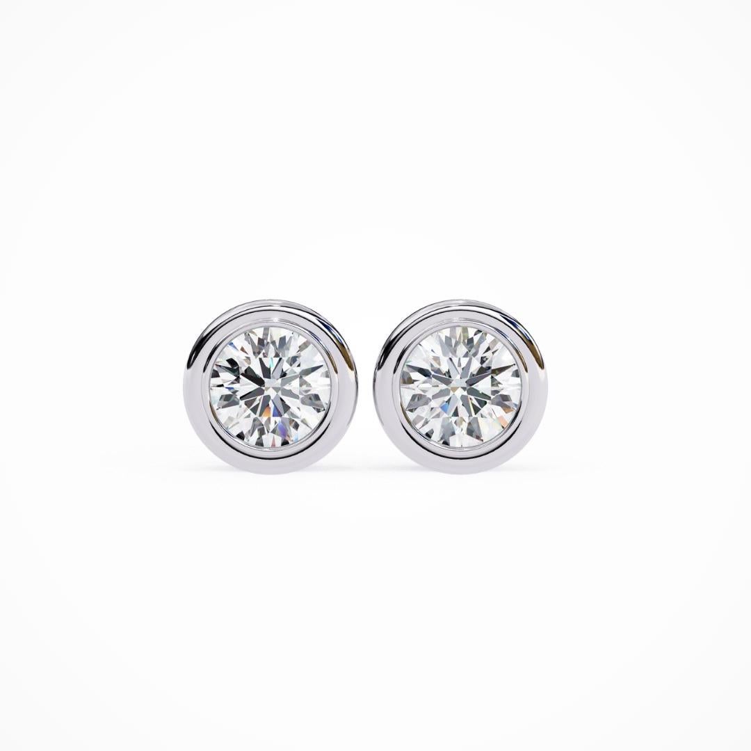 Women's or Men's Diamond Bezel Stud Earrings 1/2 carat total weight 14k solid gold For Sale