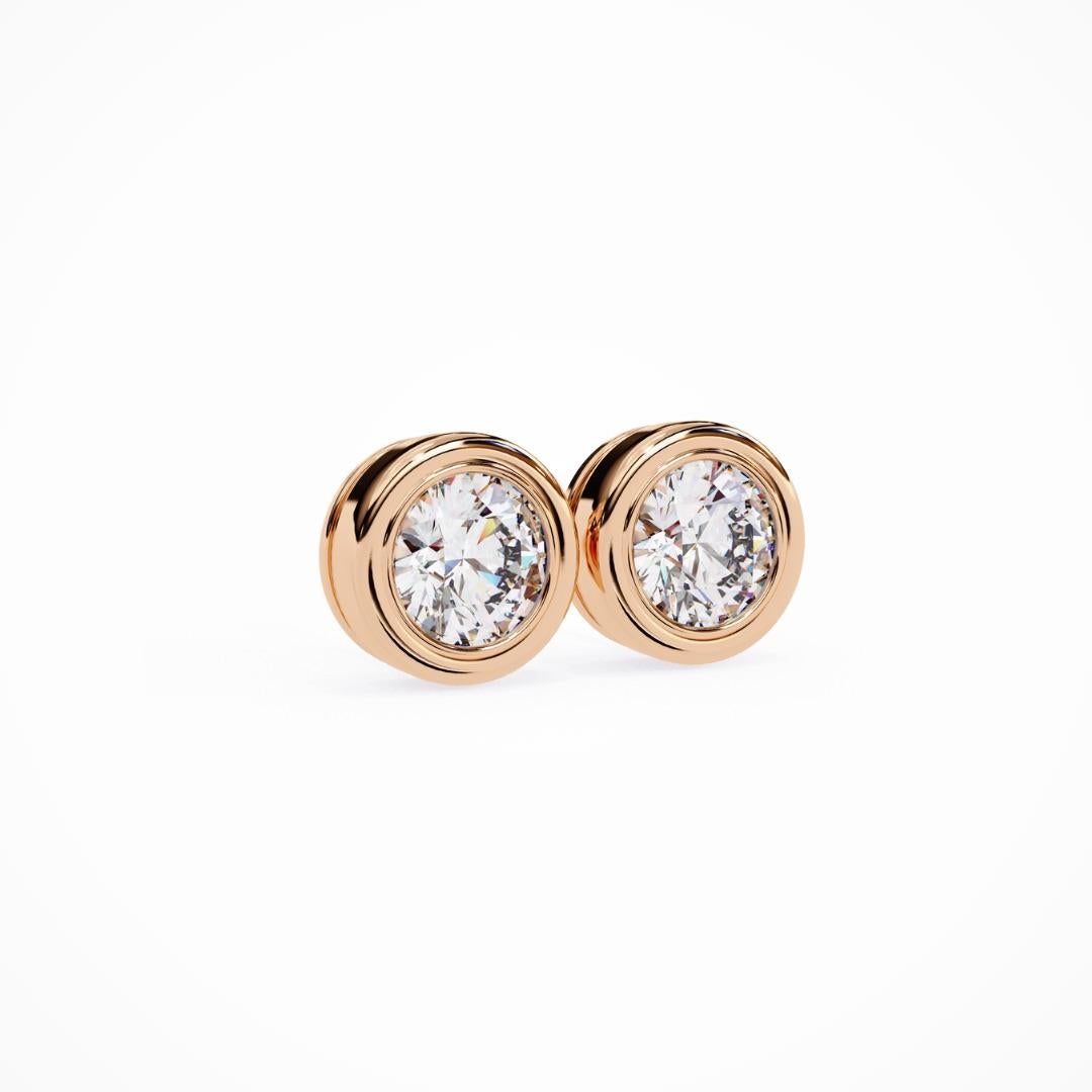 Diamond Bezel Stud Earrings 1/2 carat total weight 14k solid gold For Sale 2