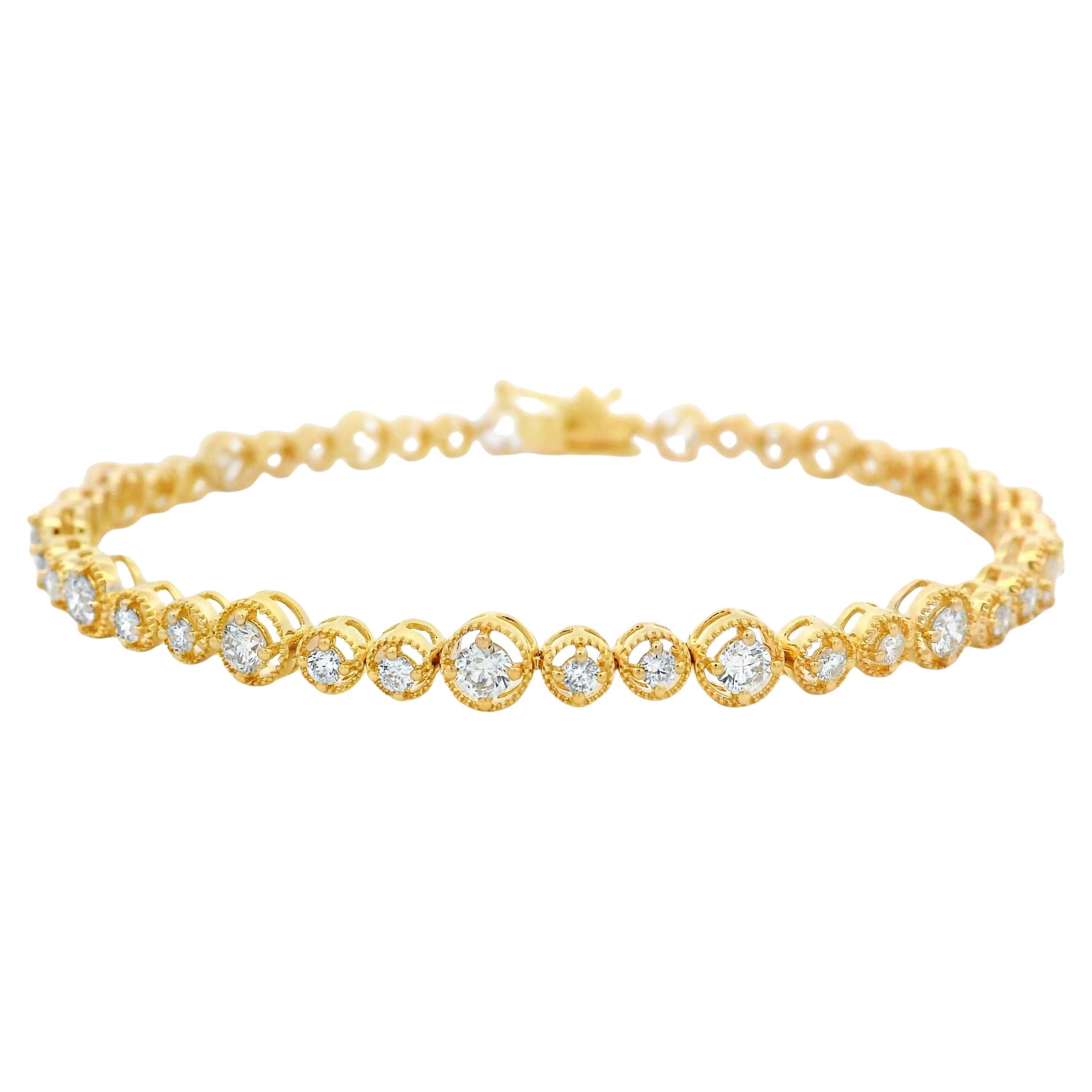 Pulsera de Tenis con Bisel de Diamantes en Oro Amarillo de 14 K 7 Pulgadas en venta