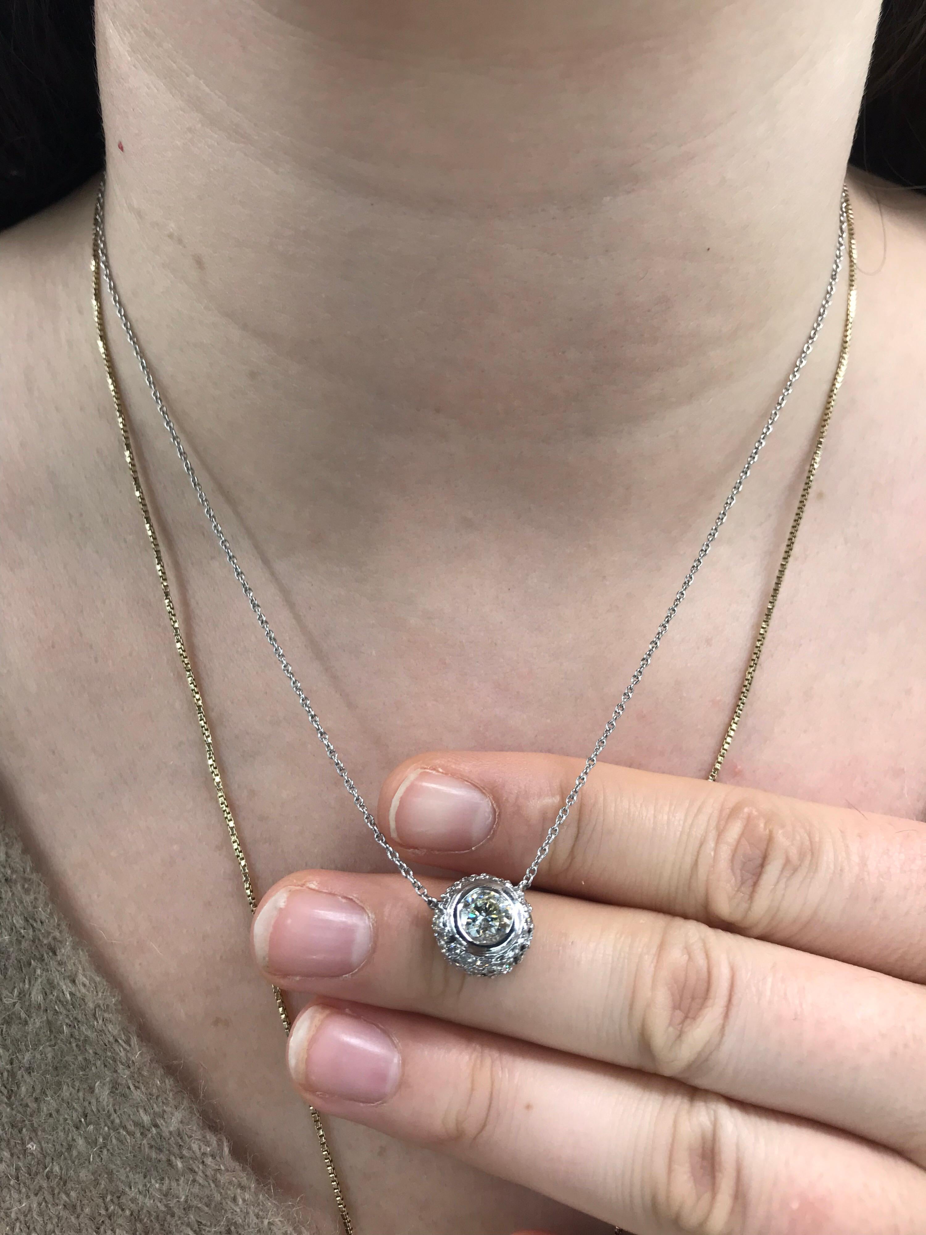 Contemporary Diamond Bezel with Halo Pendant Necklace 1