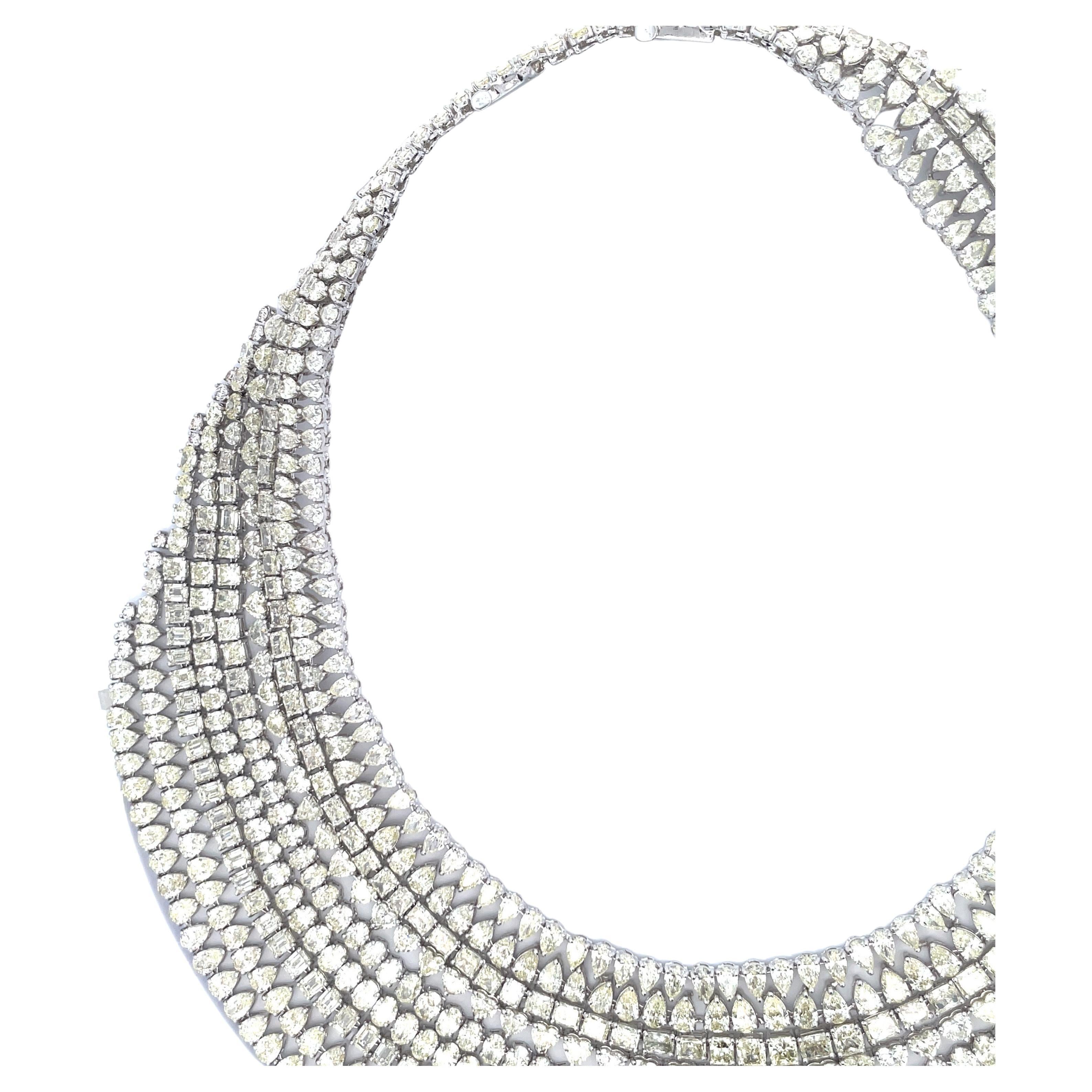 Women's Diamond Bib Extra Large Cluster Necklace 265 Carats 18 Karat White Gold