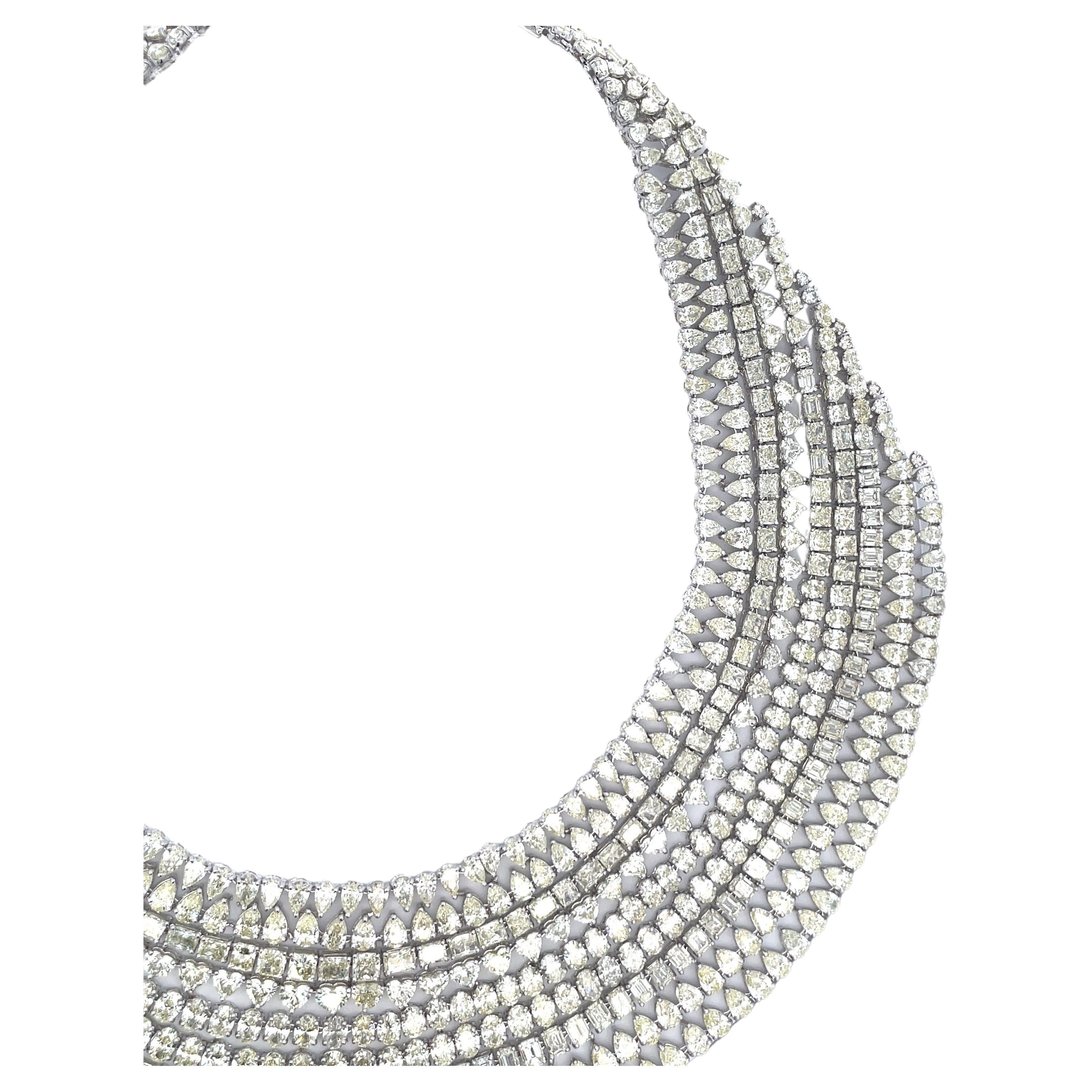 Diamond Bib Extra Large Cluster Necklace 265 Carats 18 Karat White Gold 1
