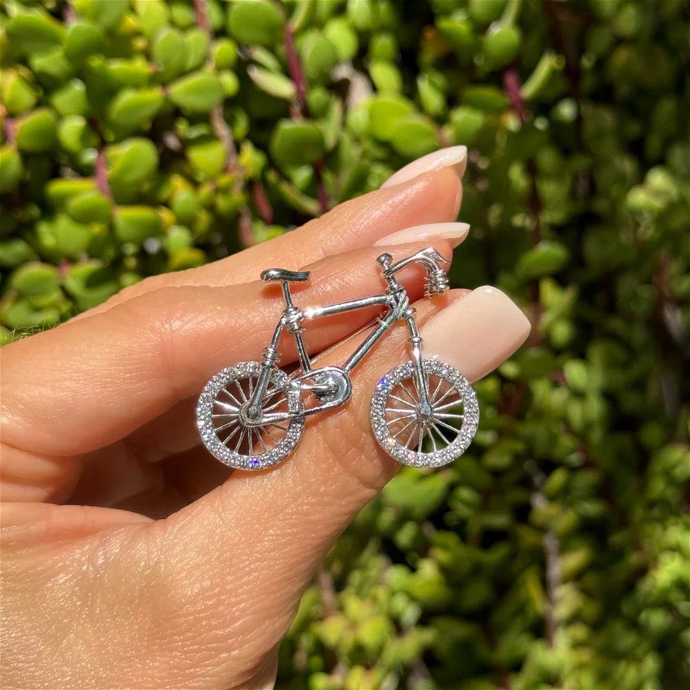 Diamant-Fahrrad Gelenkräder und Pedal Platin Aussage Brosche Pin (Moderne) im Angebot