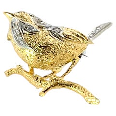 Diamond Bird Brooch Pin – 18ct Yellow & White Gold, 0.07ct Natural Diamonds
