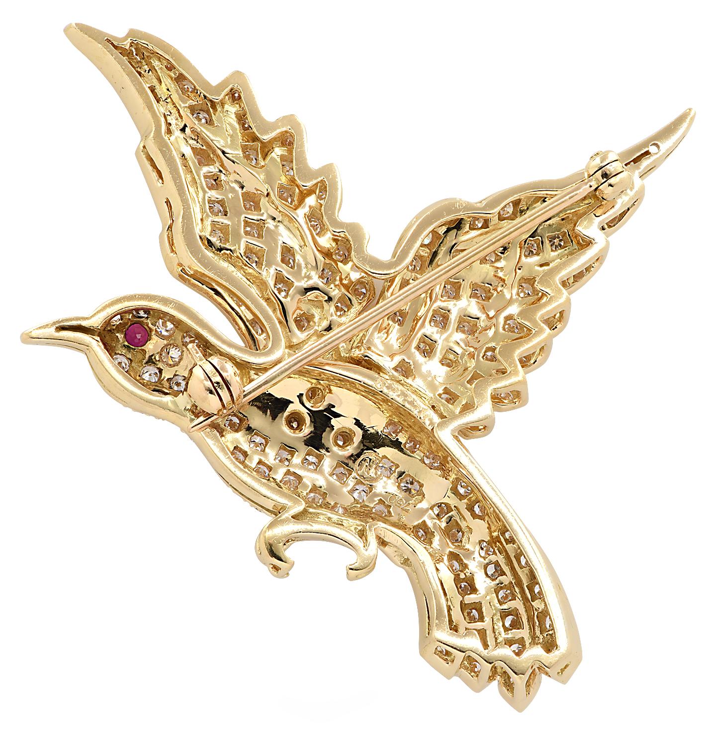 Modern Diamond Bird Brooch Pin
