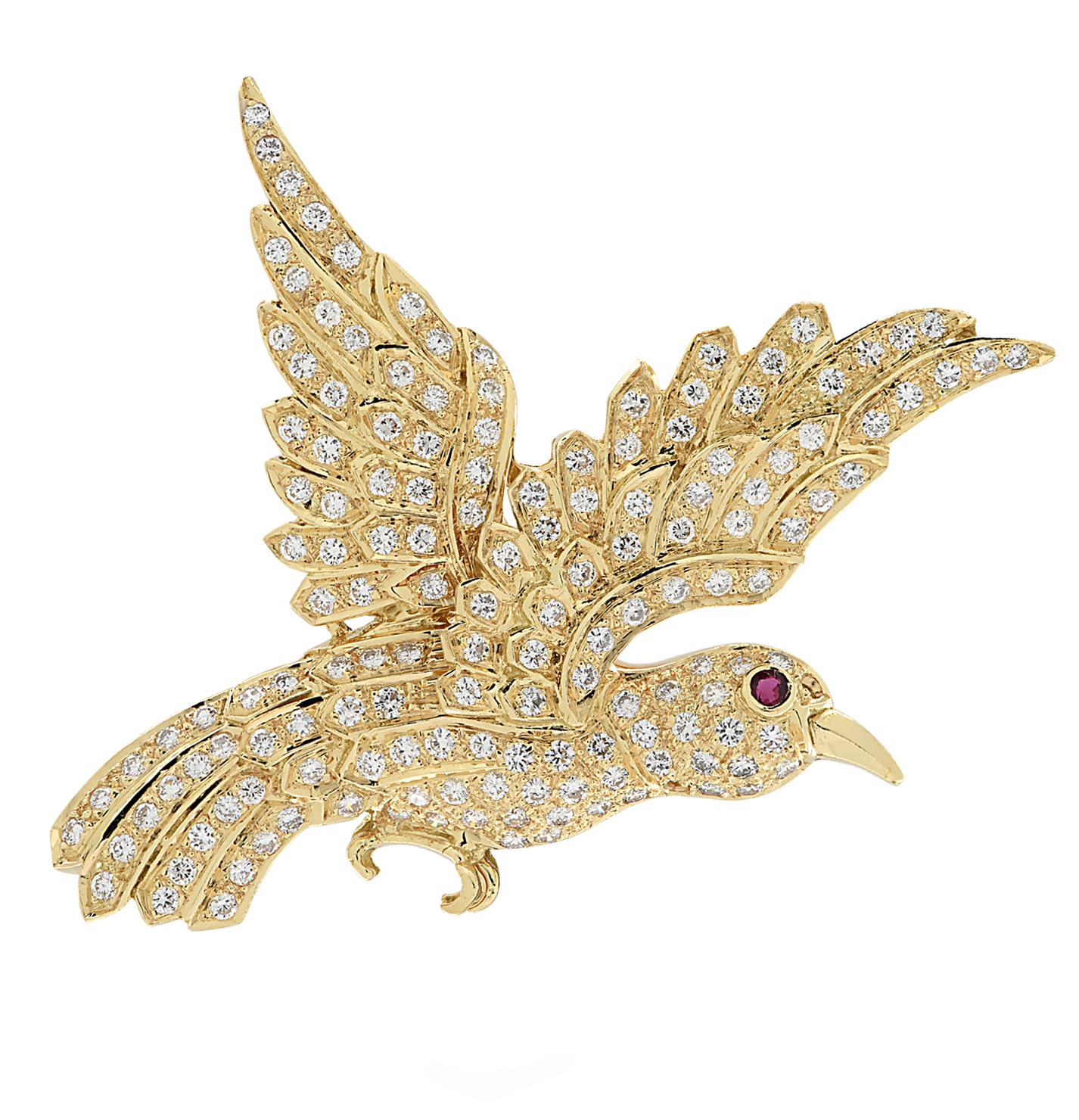 Round Cut Diamond Bird Brooch Pin