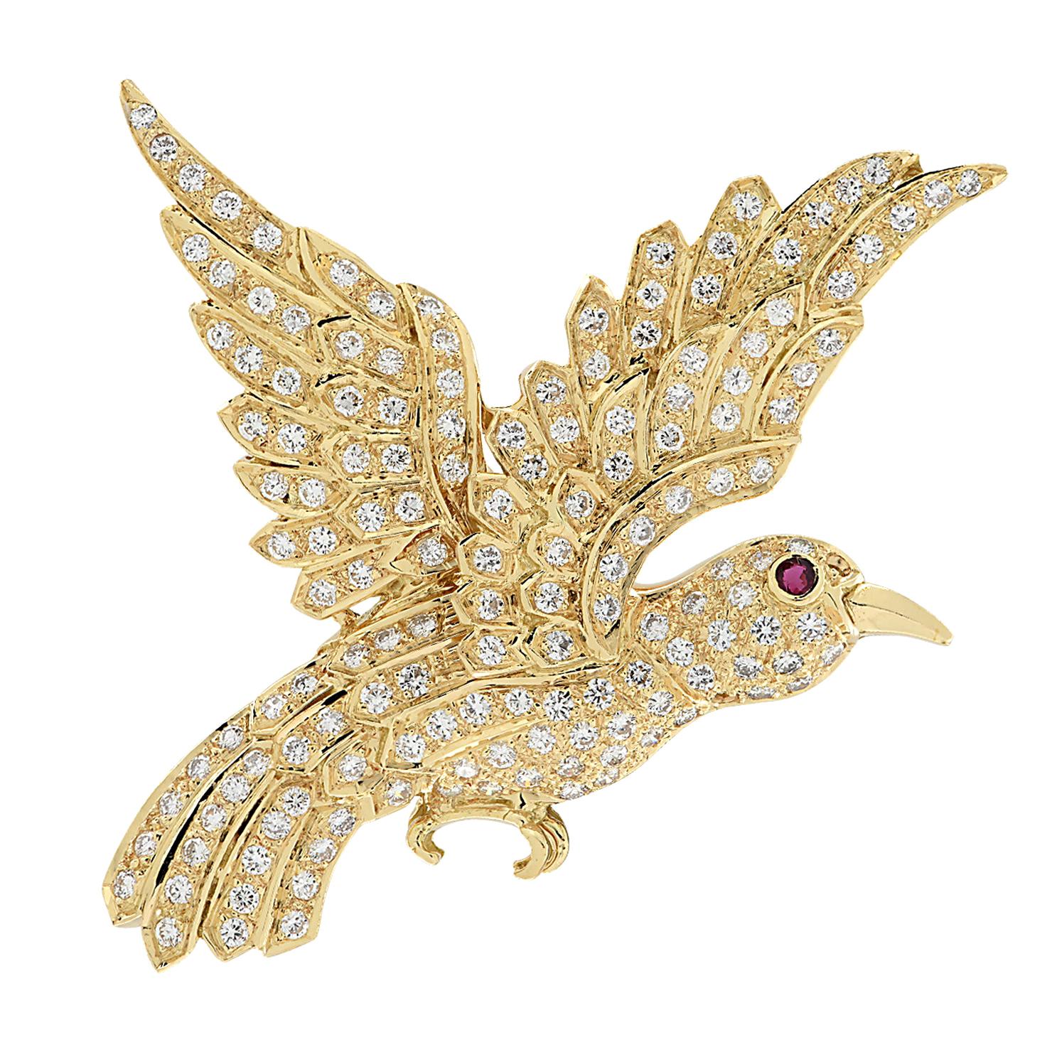 Diamond Bird Brooch Pin