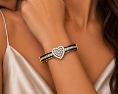 April Birthstone Diamond Heart Bangle Bracelet 14K Gold by Meghna Jewels