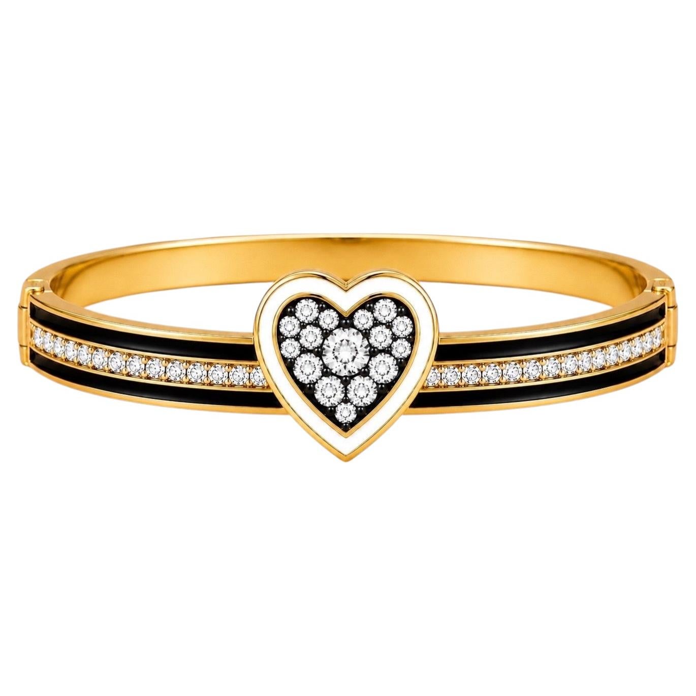 April Birthstone Diamond Heart Bangle Bracelet 14K Gold by Meghna Jewels