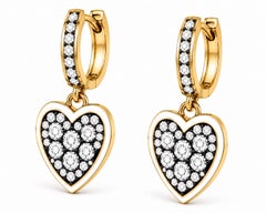 Diamond Birthstone Heart Earrings White Enamel 14 Karat Gold by Meghna Jewels
