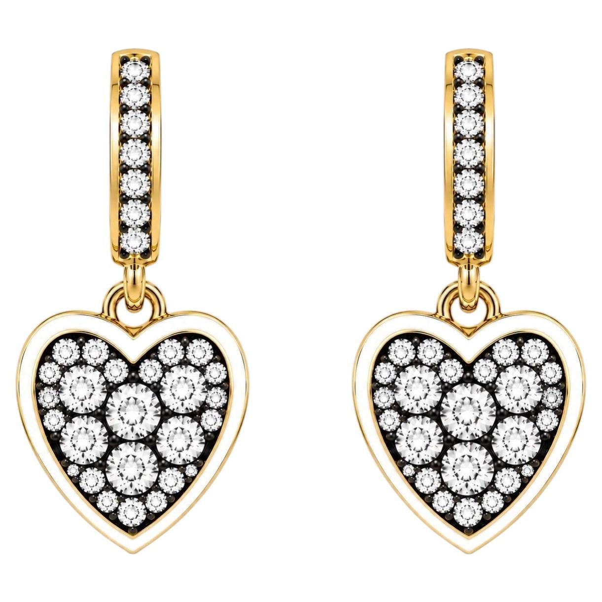 Boucles d'oreilles en forme de cœur avec pierre de naissance (diamant) et émail blanc, en or 14 carats, par Meghna Jewels