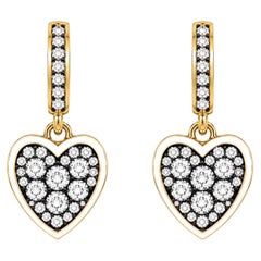 Diamond Birthstone Heart Earrings White Enamel 14 Karat Gold by Meghna Jewels