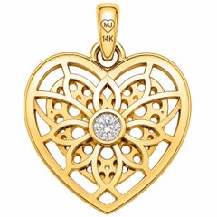 Diamond Birthstone Heart Pendant White Enamel 14 Karat Gold by Meghna Jewels