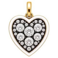 Diamond Birthstone Heart Pendant White Enamel 14 Karat Gold by Meghna Jewels
