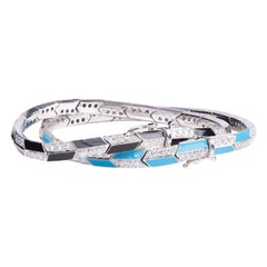 Diamond Black and Blue Enamel Bangle Pair
