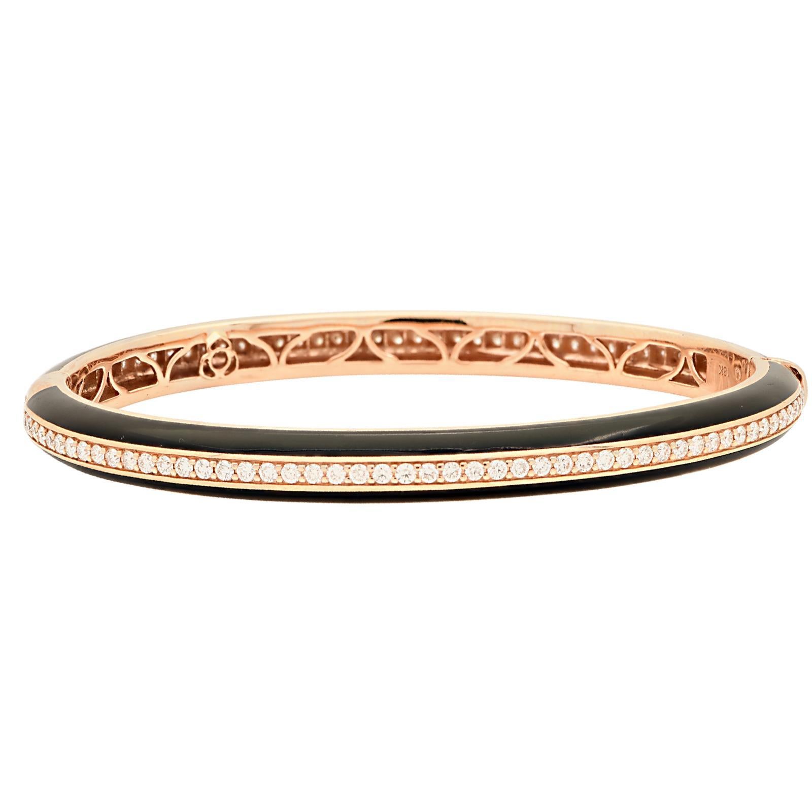 Moderne Bracelet à charnière empilable en or rose 18 carats avec diamants et céramique noire Nouveau en vente