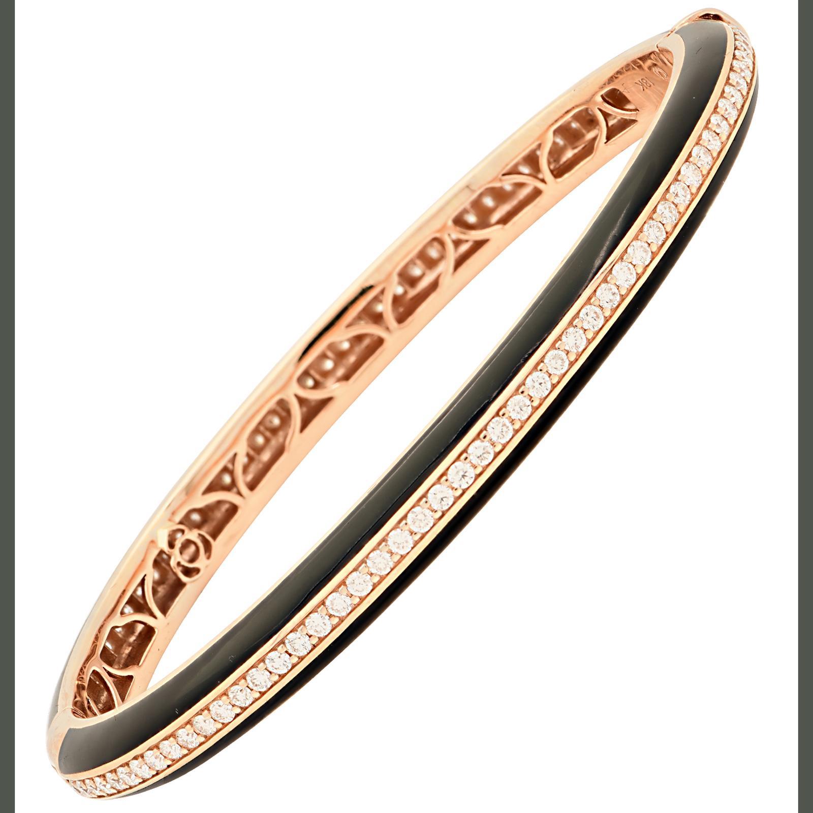Bracelet à charnière empilable en or rose 18 carats avec diamants et céramique noire Nouveau Neuf - En vente à Boca Raton, FL