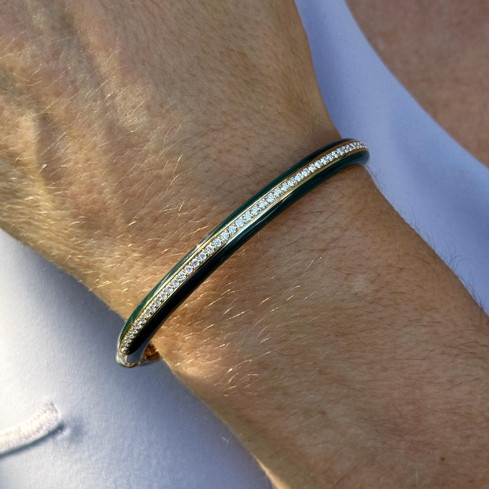 Bracelet à charnière empilable en or rose 18 carats avec diamants et céramique noire Nouveau Pour femmes en vente