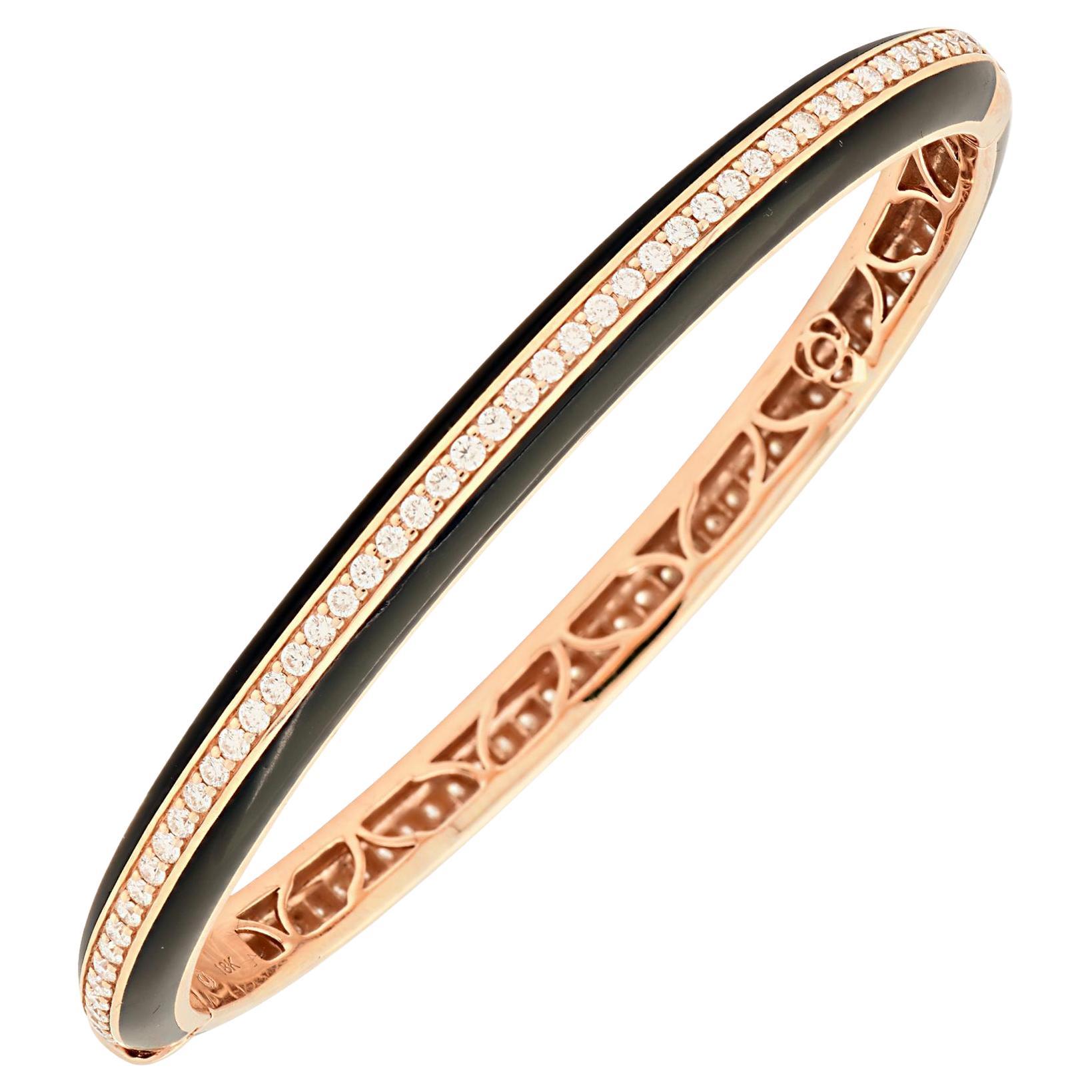 Bracelet à charnière empilable en or rose 18 carats avec diamants et céramique noire Nouveau