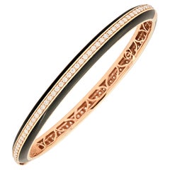 Diamant & schwarze Keramik stapelbar Scharnier 18 Karat Rose Gold Armreif Armband New